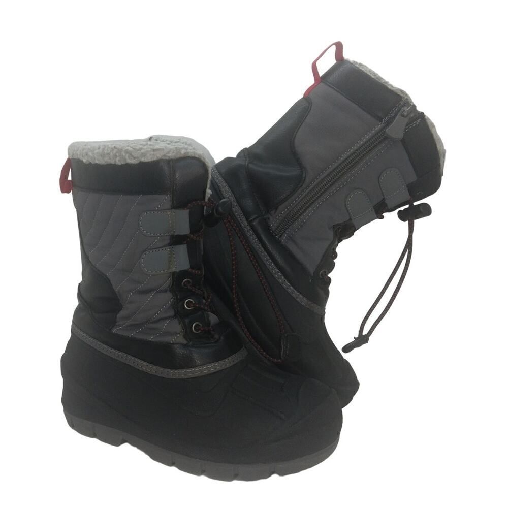 Cat & Jack Boys Pre-owned Thermolite Insulated w/Zippers Gray/Black Boots- sz. 1